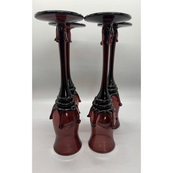 Signed Robert Deeble set of 4 Ruby Hand Blown Glasses Crown base Stunning Set - Picture 11 of 11